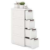 GOPLUS Nischenschrank schmal, Badschrank klein mit 4 Schubladen & Rollen, Toilettenschrank für Toilettenpapier, Nischenwagen Nischenregal Apothekerschrank Badezimmerschrank, 42 x 20 x 74 cm