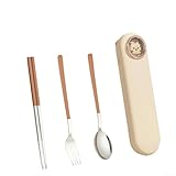 Oniissy Edelstahl-Besteck-Set mit aufsteckbarer Aufbewahrungsbox – 304 Edelstahl, tragbares Besteck für Reisen, Camping und Lunchbox (Braun 3)