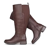 Chicblooms Damen-Stiefel mit weitem Schaft, kniehoch, Stretch, flach, niedriger Absatz, Braun Synthetik EU 38