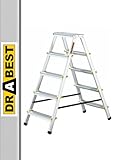 DRABEST Alu Leiter Klappbar Beidseitig Trittleiter 2x5 Stufen Klappleiter bis 150 kg Belastbar Klapptritt Zertifiziert