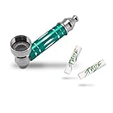 Ornament Pipe - Rauchpfeife Tabakpfeife mit Aktivkohle Fach - inklusive Edelstahl Einlegesieb und 2 x 6 mm Aktivkohlefilter - Pur Pfeife aus Metall für Tabakwaren (grün)