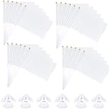 24 Stück Handgehaltene Mini-Flaggen, 14 x 21 cm Rein Weiße Fahne mit Saugnapf Blanko Banner zum Bemalen Flagge Selbst Gestalten für Sportveranstaltungen, Party Parade Feiern, Schule Dekoration