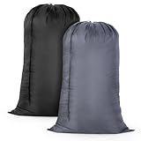 OTraki 2 Pack Wäschebehälter Wäschebeutel Extra Groß, 70 x 115 cm (28 x 45 inch) Maschinenwaschbar mit Kordelzug für Reisen, Camping, Zuhause, Studentenwohnheim oder Wäschekorb (Schwarz + Grau)