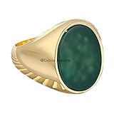 Natürlicher grüner Onyx-Edelstein Herren-Siegelring, Gold über 925 Sterlingsilber, handgefertigter Ring, Aussage, Versprechen, Vorschlag, Geschenk für Vater, Ehemann, Freund (Grün-Onyx (Gelb)