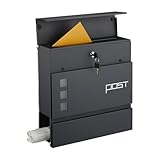 Relaxdays Briefkasten mit Zeitungsfach, HxBxT: 37 x 37 x 12 cm, Eisen, 4 Schlüssel, Postkasten mit Aufschrift, anthrazit
