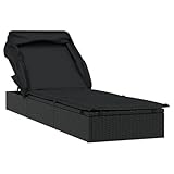 vidaXL Sonnenliege, Gartenliege Verstellbare Sitzfläche, Liegestuhl Liege mit Faltdach, Relaxliege Strandliege Gartenmöbel, Schwarz Poly Rattan