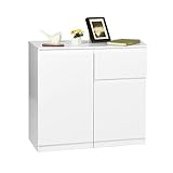 GOKHOMX Set mit 2 Kommoden für Erwachsene, weiß, 1 Schublade, 1 Tür und Aufbewahrungsschrank, 1 Tür, mit verstellbaren Regalen, zusammen oder separat für Schlafzimmer, Wohnzimmer, Flur