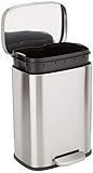 Amazon Basics Mülleimer Rechteckig, schmutzabweisend, mit sanft schließendem Fußpedal, für Bad, Schlaf- oder Wohnzimmer, 12 l, Satiniertes Nickel, 29 cm L x 24 cm B x 39 cm H