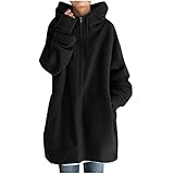 ZWDC Kapuzenjacke Hoodie Damen Oversize Lang Sweatjacke Mit Kapuze Lose Herbst Winter Winddicht Warm Mantel Outdoor Leichte Fleecejacke Mit Taschen Windjacke Kapuzenpullover Strickjacke für Alltag