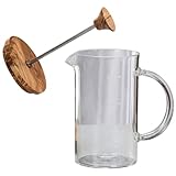 Homoyoyo Hitzebeständiger Kaffeebereiter Borosilikatglas mit Bambusdeckel Großer Kaffee Glasfilter Presskanne für präzises Brühen Langlebig und Handlich für Zuhause und Geschenk