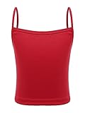 TiaoBug Mädchen Basic Tank Top Spaghettiträger Unterhemd Baumwolle Trägertop Slim Fit Stretch Trägershirts Sommer Oberteile Rot A 152-164