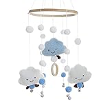 Mobile Baby Windspiel Krippe mit Filzbällen 3D Wolken Mobile Bettglocke Babybett Hängende Spiel Mobile Baby Jungen Mädchen für Kinderzimmer Kinder Bett Dekor Geschenke (Blau)