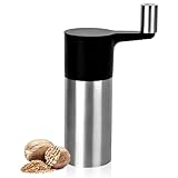 Muskatmühle mit Handkurbel, Muskatmahlwerk mit Behälter zur Aufbewahrung von 3 Muskatnüssen, Muskatreibe aus Edelstahl mit Behälter für bestes Pulver von