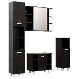 vidaXL Badmöbel Set 4-TLG. Waschbeckenunterschrank Spiegelschrank Hochschrank Midischrank Schrank Badezimmerschrank Badschrank Schwarz Holzwerkstoff