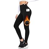 ACTINPUT Thermo Leggings Damen Gefütterte Thermoleggins High Waist Thermohose Winter Warme Sportleggins Strumpfhosen Yogahose Laufhose Sporthose mit Taschen(Schwarz,S-M)