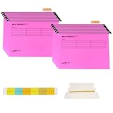 Hängemappen mit Registerkarten und Karteneinlagen, A4-Hängemappen für Aktenschränke, wasserdichter Hängemappenhalter mit verstellbarem Tab-Design für Zuhause, Büro, Schule, 12 Stück (Rosa)