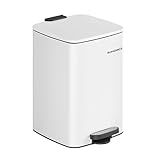 SONGMICS Mülleimer Küche, 20 Liter Abfalleimer, Tretmülleimer, Stahl, mit Inneneimer, Softclose, Offenhaltefunktion, wolkenweiß LTB592W02