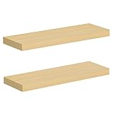 HOOBRO Wandregal, Schweberegal 2er-Set, stabile Wandboards, 60 x 20 x 3,8 cm Hängeregale, mit unsichtbaren Halterungen, für Bad, Schlafzimmer, Küche, Büro, Wohnzimmer, Natur ENL60BJ01