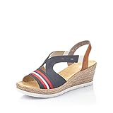 Rieker Damen Plateausandalen 619S6, Frauen Sandalen,Freizeitschuhe,offene,Strandschuhe,Plateausandaletten,Dicke,Sohle,blau Kombi (14),42 EU / 8 UK