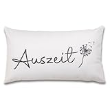 Bada Bing Deko Kissen Auszeit Pusteblume weiß-Creme Grauer Schriftzug Sofakissen Kuschelkissen ca.30 x 50 cm Wendekissen Couchkissen mit Füllung - Bezug aus Baumwolle Wohnzimmer Geschenk