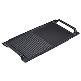 Arebos Grillplatte für Induktion | 43,6 x 22,9 cm Bratplatte | Gusseisen Grillpfanne für Induktion, Herdplatten, Ofen, BBQ, Gasgrill | mit Antihaft, kratzfester Untergrund | halb-gerippt & halb-glatt