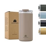 Groenenberg Thermobecher 350 oder 470ml | Kaffeebecher to go 100% Auslaufsicher | Hält mind. 4 h warm | Coffee to go Becher aus recyceltem Edelstahl (Earth, 473 ml)