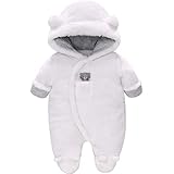 Baby Winter Schneeanzug Baby Strampler, Junge und Mädchen Einteiliger Anzug mit Kapuze, Kleinkind Oberbekleidung Schneeanzug Set Dick und Warm,Weiß 3-6 Monate