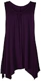 Purple Hanger - Damen Top Ärmellos Dehnbar Gerafft Rundhalsausschnitt Unebener Saum Langes Oberteil T-Shirt Übergröße - 52-54, Violett