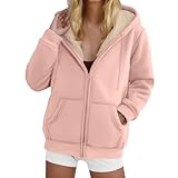 Cowyams Sweatjacke Damen Cropped Fleecejacke Warme Teddyjacke Zip Up Plüschjacke Plüschfutter Teddy Jacken Lässige Fellmantel Einfarbig Kapuzenpullover Mit Kordelzug