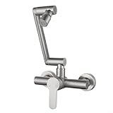LVYXON 304 Edelstahl drehbarer klappbarer Waschbeckenarmatur, wandmontierter Warm- und Kaltwasserhahn mit 360-Grad-Drehgelenk für Küche, Badezimmer, Waschbecken, Silber