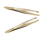 Ipetboom 2 Stück Präzisions Pinzette aus mit Vergoldeter Oberfläche für Augenbrauen Zupfen und Wimpernverlängerung Stilvolles Beauty Accessoire