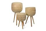 NATINDESIGN Blumentopf mit Beinen 3er Set Blumentopf mit Blattmuster | Blumentopf Gross für In- und Outdoor | Übertopf Holz Fuesse | Pflanzkübel Groß Außen & Innen | Blumentopf mit Füßen
