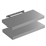 Casaria® 2X Wandregal Grau mit Halterung 50-110 cm Schwebend 15 kg Tragkraft Küche Wohnzimmer Büro Schweberegal Regal Regalbrett Hängeregal Matt 50 cm