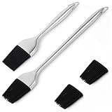 FUTUREORYY Edelstahl Saucenpinsel mit Silikonbürstenkopf 8 und 12 Zoll Inkl 2 Ersatzköpfe für Grillabende und Camping im Außenbereich