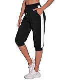 Nieery Damen Jogginghose 3/4 Sommer Sporthose Caprihose Laufhose Freizeithose Sweathose Trainingshose mit Taschen und Gürtel