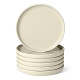 Amazon Basics Glasierte Steingut-Salatteller, 6-Teiliges Set, Mikrowellen- und Spülmaschinenfest, 21,1cm, Elfenbeinfarben