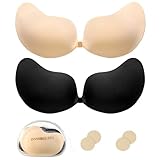 Klebe BH Push Up 2 Paar,Trägerloser Rückenfrei BHS Wiederverwendbare,Unsichtbarer Haut Freundlich Selbstklebend BH für Abendkleid Brautkleid Badeanzug und rückenfreie