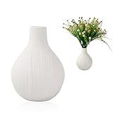Keramik Vase Weiß, Minimalistische Kleines Keramikvasen, 13cm Bauernhaus-Vasen für Blumen, Modernes Boho Blumenvase für Heimdekoration, Wohnzimmer, Schlafzimmer, Büro, Eingang, Tisch Dekoration