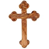 Kassis Geschenkartikel Olivenholz Kreuz Kruzifix Wandkreuz schlicht mit runden Kanten zum Aufhängen aus Bethlehem zur Firmung, Taufe, Kommunion (Ohne Gravur, 13 cm)