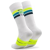 NORTEI Fahrradsocken, Lange Radsocken, MTB, Triathlon, Laufen, Atmungsfähig, Gepolstert, Sportsocken für Radfahren für Herren und Frauen (DE/NL/SE/PL, Alphanumerisch, L, XL, Regular, Regular, Weiß)
