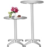 tectake® 2in1 Stehtisch Ø 60cm, Bistrotisch Rund, Bartisch aus Aluminium, höhenverstellbarer Tisch 70cm / 110cm, Partytisch, Gartentisch, Balkontisch, Biertisch, Esstisch rund, Wetterfest - Silber
