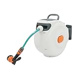 Schlauchtrommel, 20m Automatikschlauchtrommel mit Regelventil, 6 Verschiedene Bewässerungsmodi, Wandmontage, für Autos, Gärten