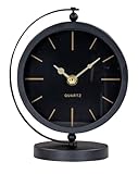 levandeo Tischuhr H20cm Schwarz Gold Metall Vintage Retro Metalluhr Analog Standuhr Deko Tischdeko Nachttisch