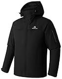Herren Skijacke Wasserdicht Warm Atmungsaktiv Snowboardjacke Winterjacke mit Kapuze Outdoorjacke Schwarz Größe:XL