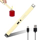 JIEYUCHU Lichtbogen Feuerzeug Elektrisch, Stabfeuerzeug USB Aufladbar mit LED Display, Winddicht und Flammenlos für Kerzen, Camping, Gasherd, Party (Weiß)