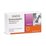 Desloratadin-ratiopharm 5 mg Filmtabletten: Schnelle und langanhaltende Hilfe bei typischen Allergiebeschwerden wie Heuschnupfen, ganzjährigem allergischem Schnupfen und Nesselsucht, 20 Filmtabletten