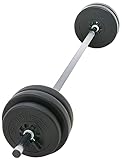 Langhantelset aus 1,6 m Hantelstange mit 25 kg Gewichten (2 x 2,5 kg, 4 x 5 kg) und Verschlüsse