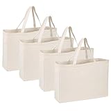 Coztie Baumwolltasche, 4 Stück Groß Einkaufstasche 45 x 35 cm Baumwollbeutel Stoffbeutel, Jutebeutel, Stoffbeutel Unbedruckt für Wäsche Sport Shopping Wiederverwendbare Jutebeutel (4, Beige 45x35cm)