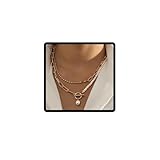 Wedity Retro Layered Pearl Halskette Paper Clip Kette Choker Halsketten OT Schnalle Halskette Schmuck für Frauen und Mädchen (Gold)