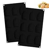 YUNXCNA 2 Stück Silikon Madeleines Backformen, Schwarz Madeleines Backformen, 9 Hohlräume Silikon Madeleines Backformen, Madeleena Form für Kuchen Schokolade Süßigkeiten Kekse